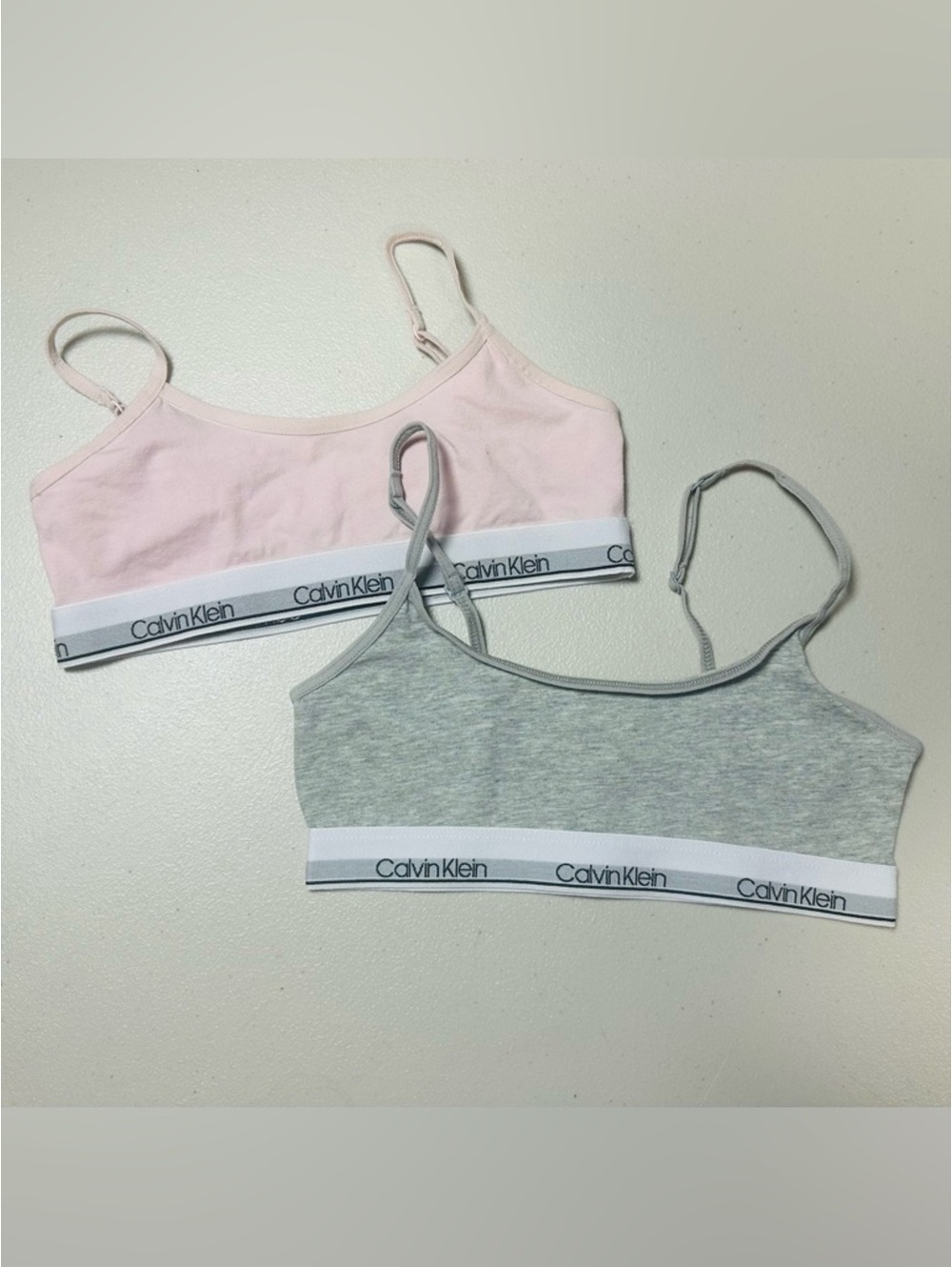 Calvin Klein Girls Bralette 2 Pack Pink Gray Logo Band Kids Size 6 Cotton